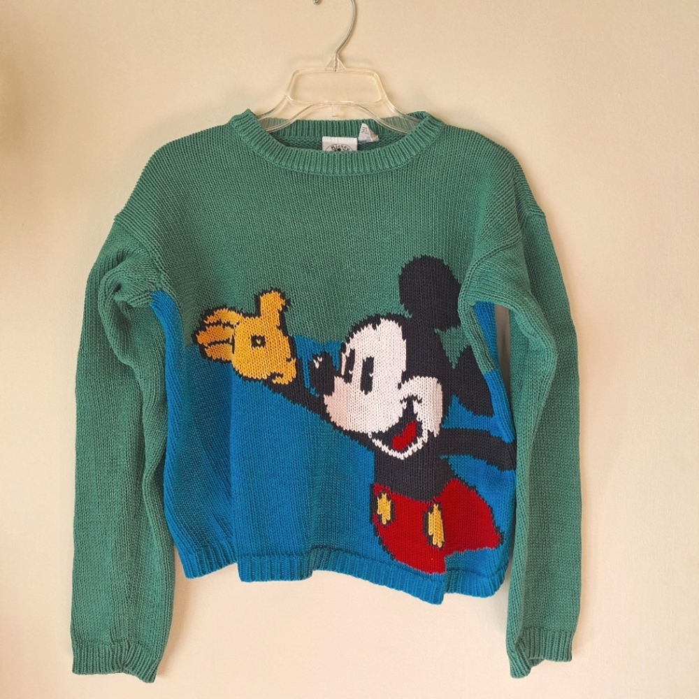 Vintage Disney Mickey Mouse Sweater Size Medium Multi Color Cotton RARE FIND ✨️